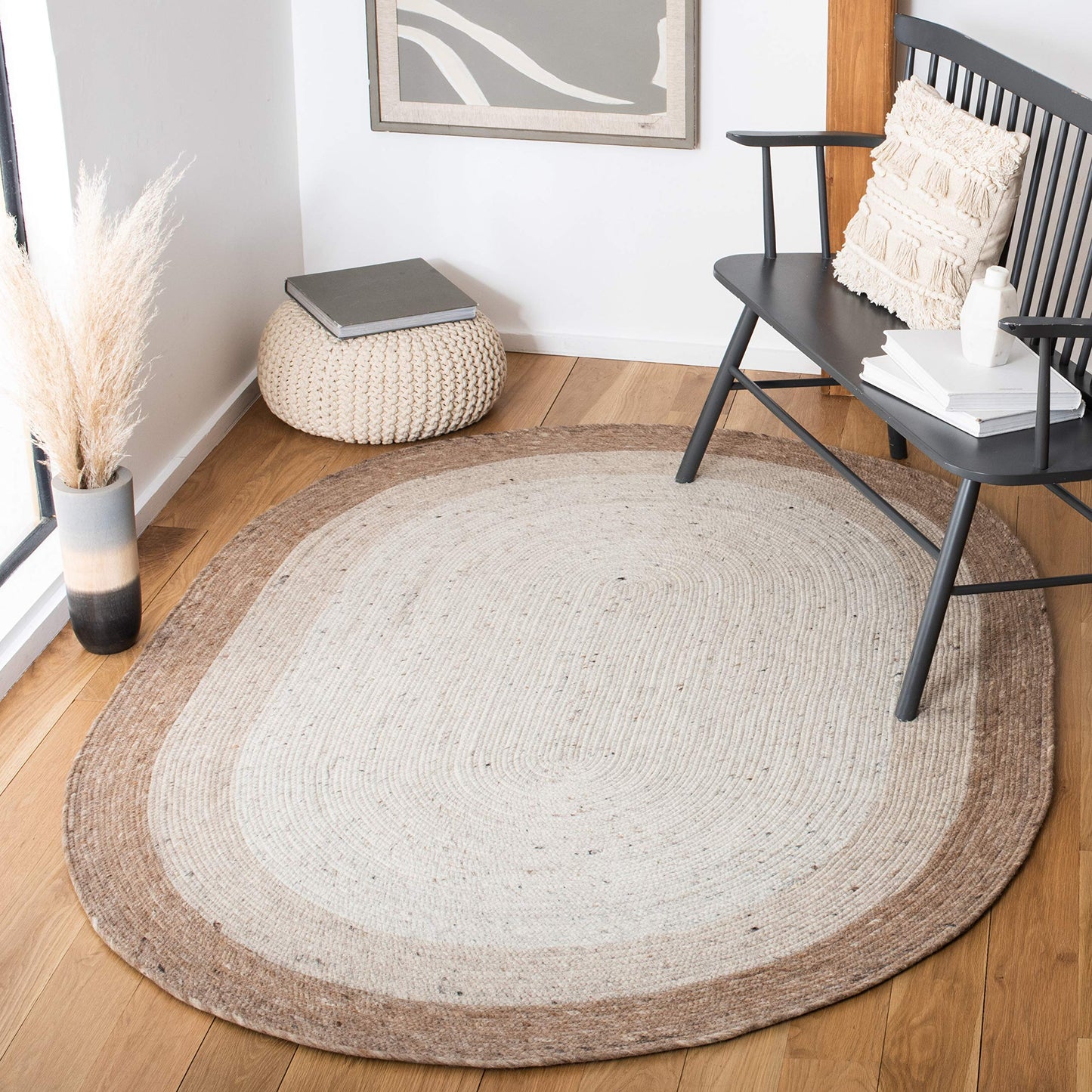 SAFAVIEH Braided Collection 6' x 9' Oval Beige/Ivory BRD903B Handmade Country Cottage Reversible Wool Entryway Foyer Living Room Bedroom Kitchen Area Rug