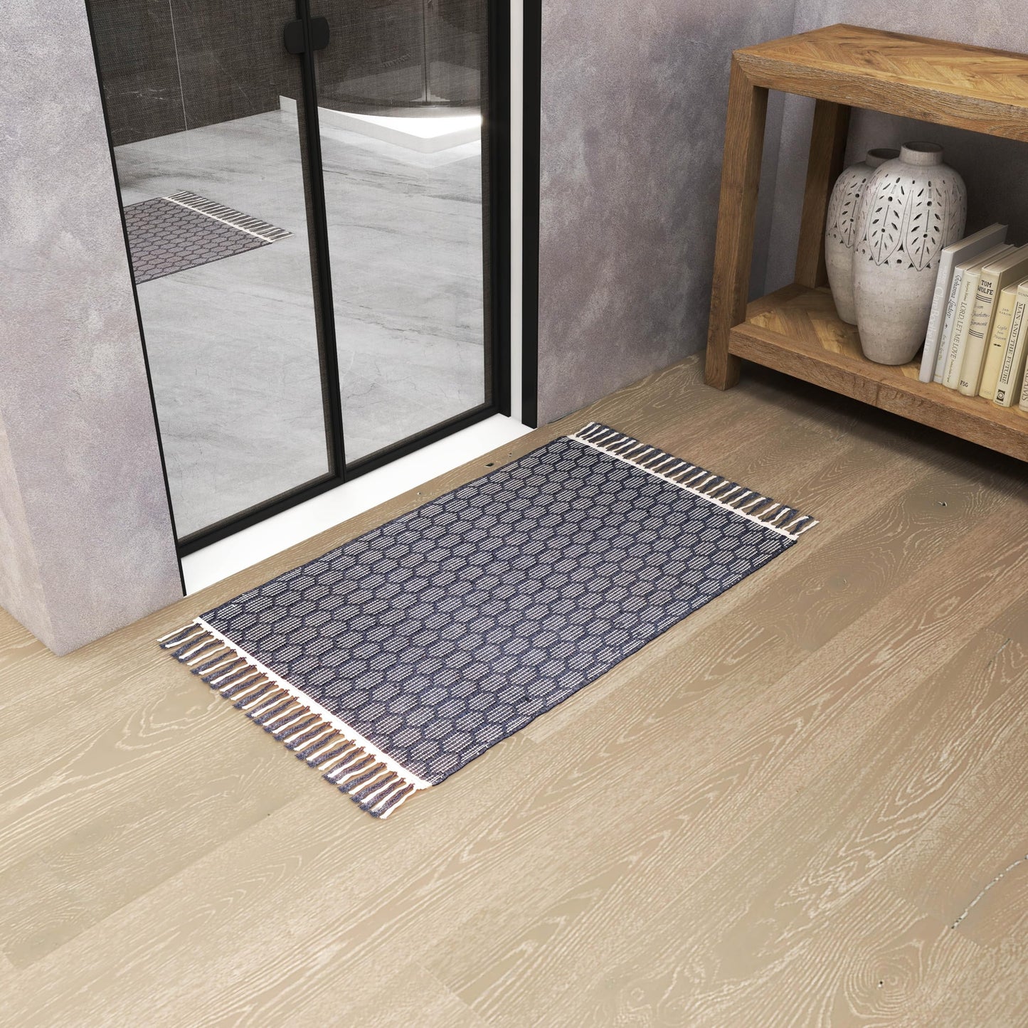 Eco Crave Handcrafted Front Door Mats 2x3 ft Natural Jute Cotton Indoor Welcome Mat, Durable Low Profile Farmhouse Entryway Rug, Perfect for Bedroom, Bathroom, Porch, Patio, Kitchen Entry, Black/White