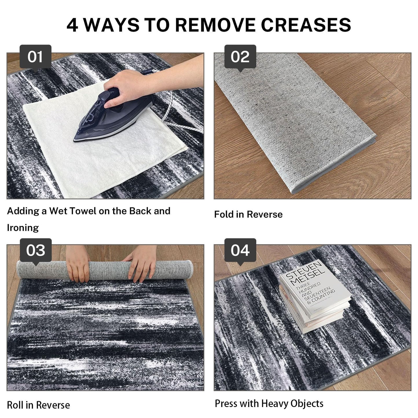 Lansny Modern Abstract Entryway Rug Indoor 2x3 Washable Rug Non-Slip Soft Small Area Rug Black Grey Kitchen Mats Thin Print Faux Wool Floor Carpet Throw Rugs for Entrance Bedroom