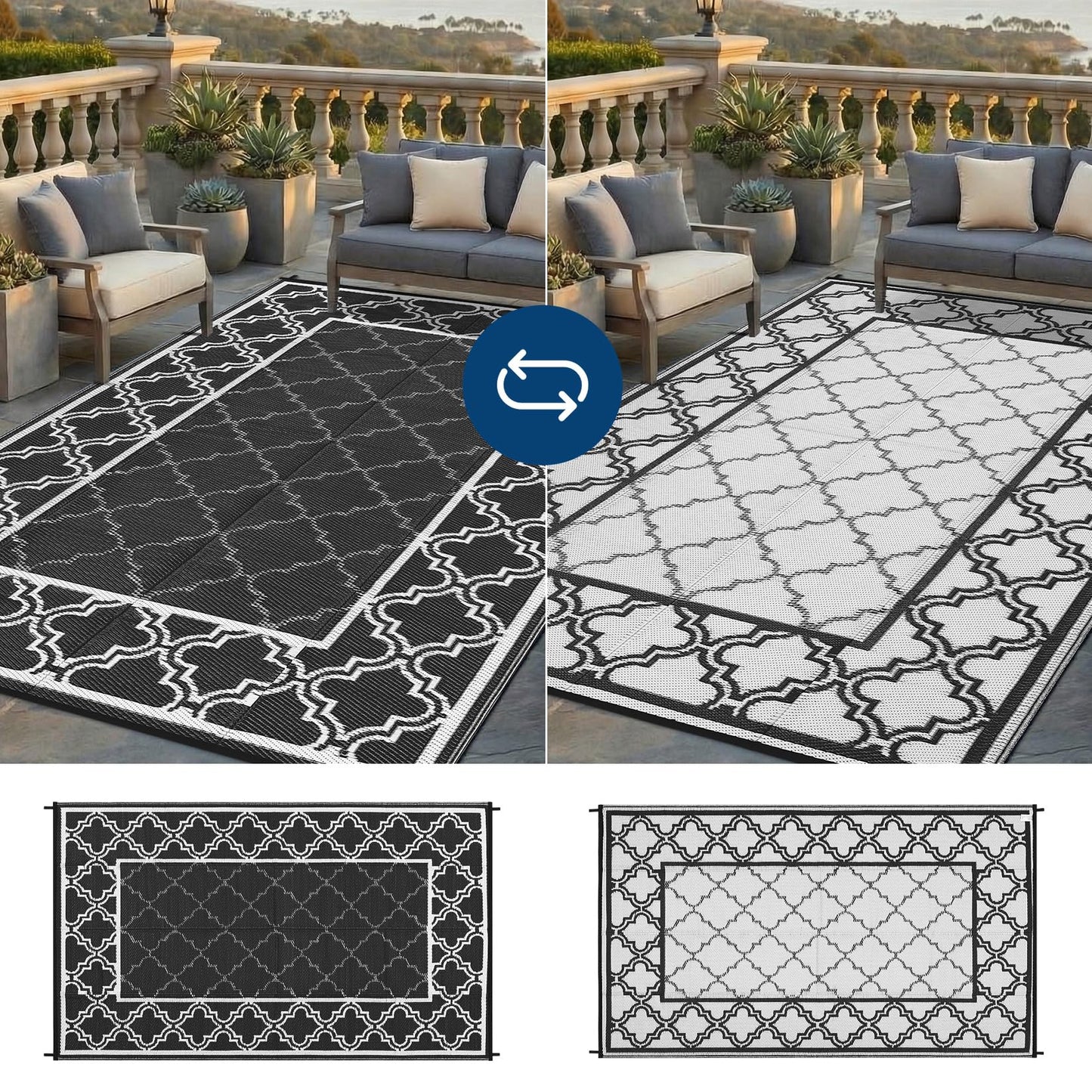 Garvee Reversible Outdoor Rug 5x8, Waterproof Outdoor Plastic Straw Rug with Interlacing Pattern, RV Mat for Picnics, Patio, Camping, Balcony, Deck, Backyard, Porch