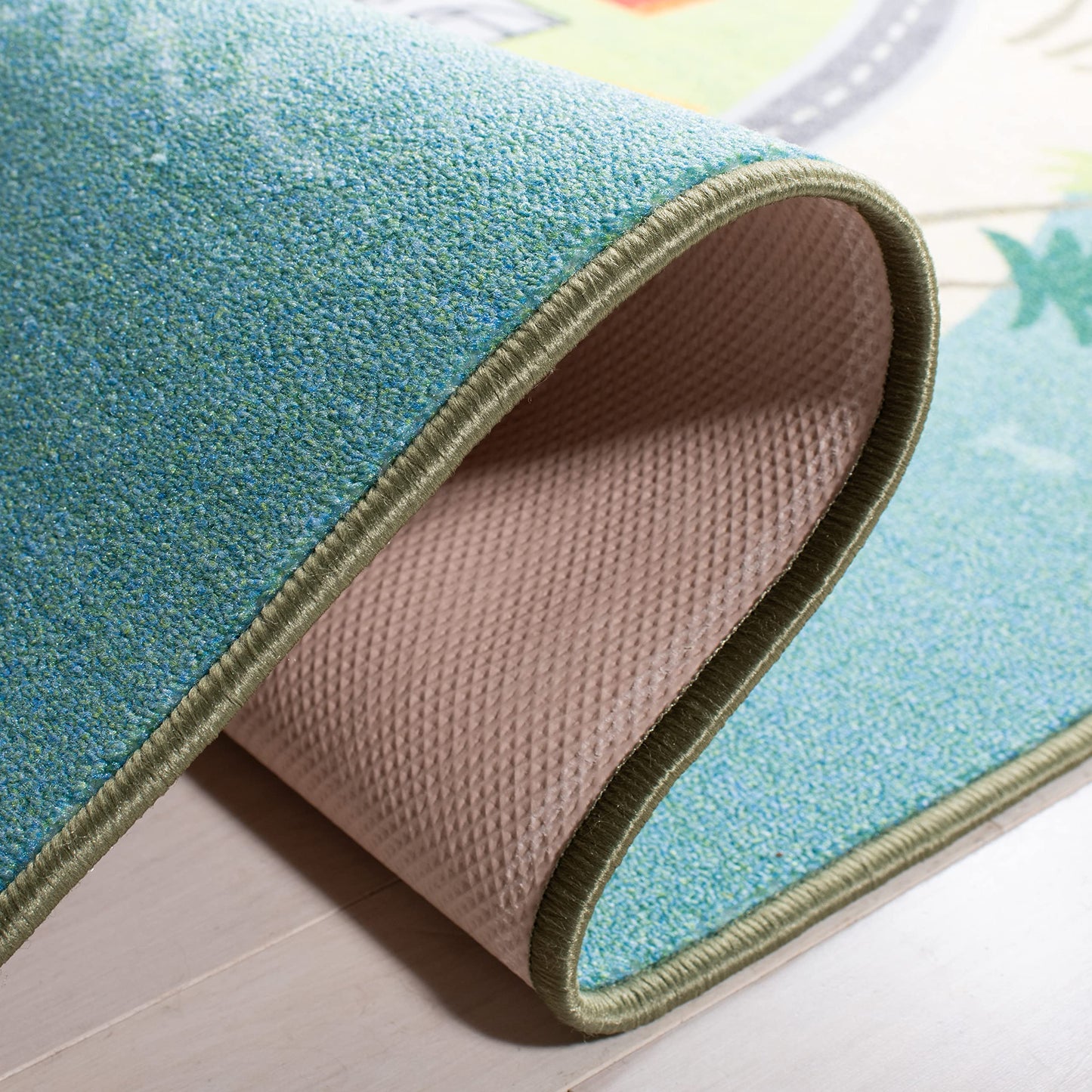 SAFAVIEH Washable Rug Kids Playhouse Collection - 3'3" x 5'3", Blue & Green, Slip Resistant & Easy to Clean, Ideal for Kids Room, Playroom, Nursery, Boys & Girls Room (KPH202M)