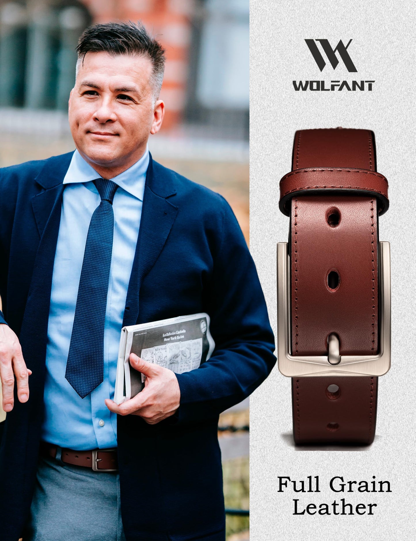 WOLFANT Men's 35mm Dress Casual Belt in Gift Box,100% Italian Full Grain Real Solid Leather