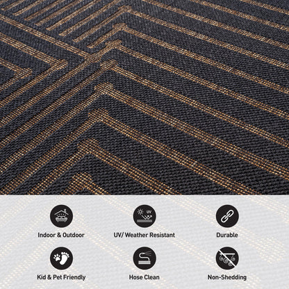 Rugshop Geometric Lines Indoor Outdoor Flat Woven Area Rug,Natural Jute-Style,Easy-Care Patio Rug for Backyard Porch Deck Balcony, 5' x 7' Dark Gray/Natural