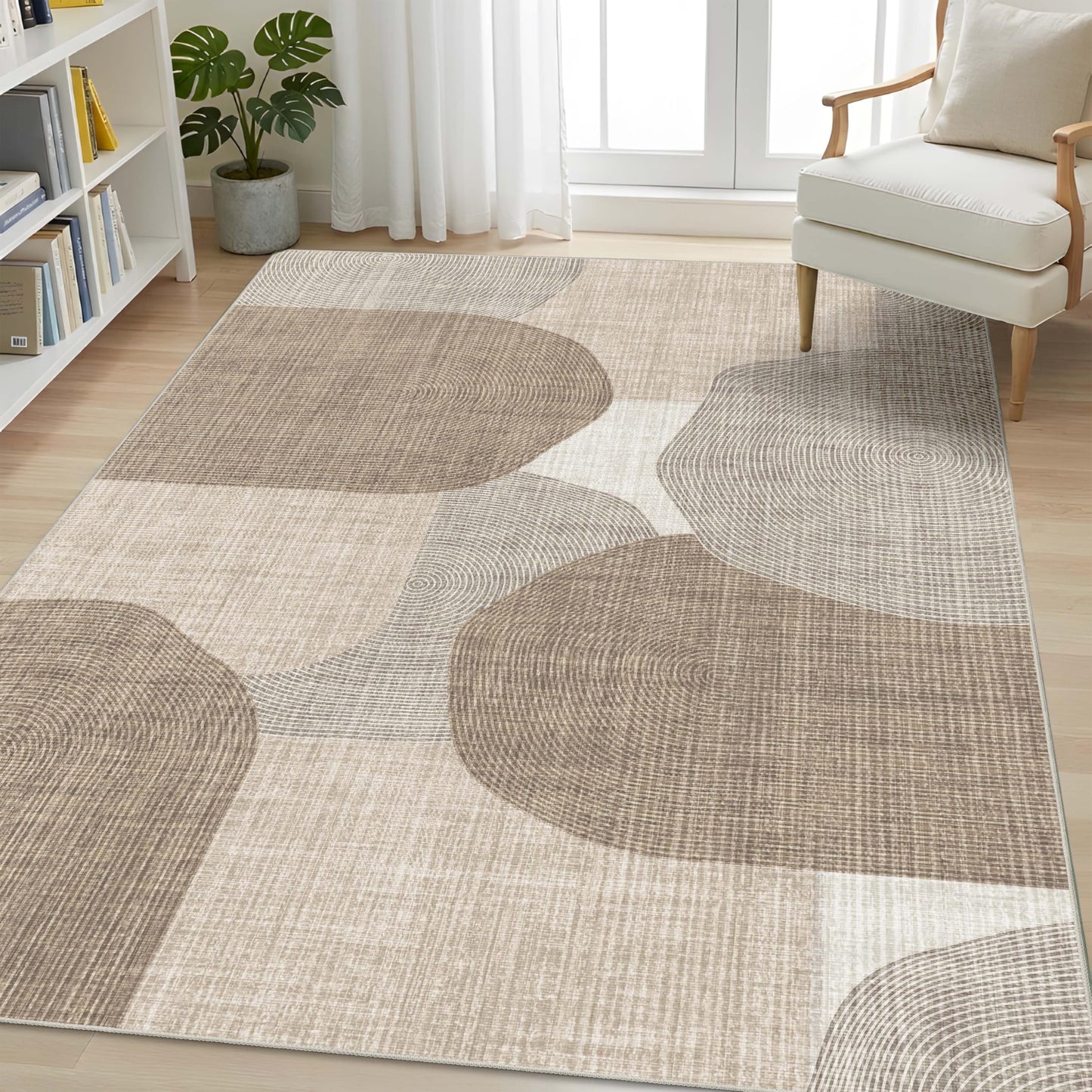 Castage 5x7 Area Rugs Modern Washable Rug for Living Room Bedroom,Large Boho Abstract Geometric Non Slip Carpet for Office Dining Room Farmhouse,Beige