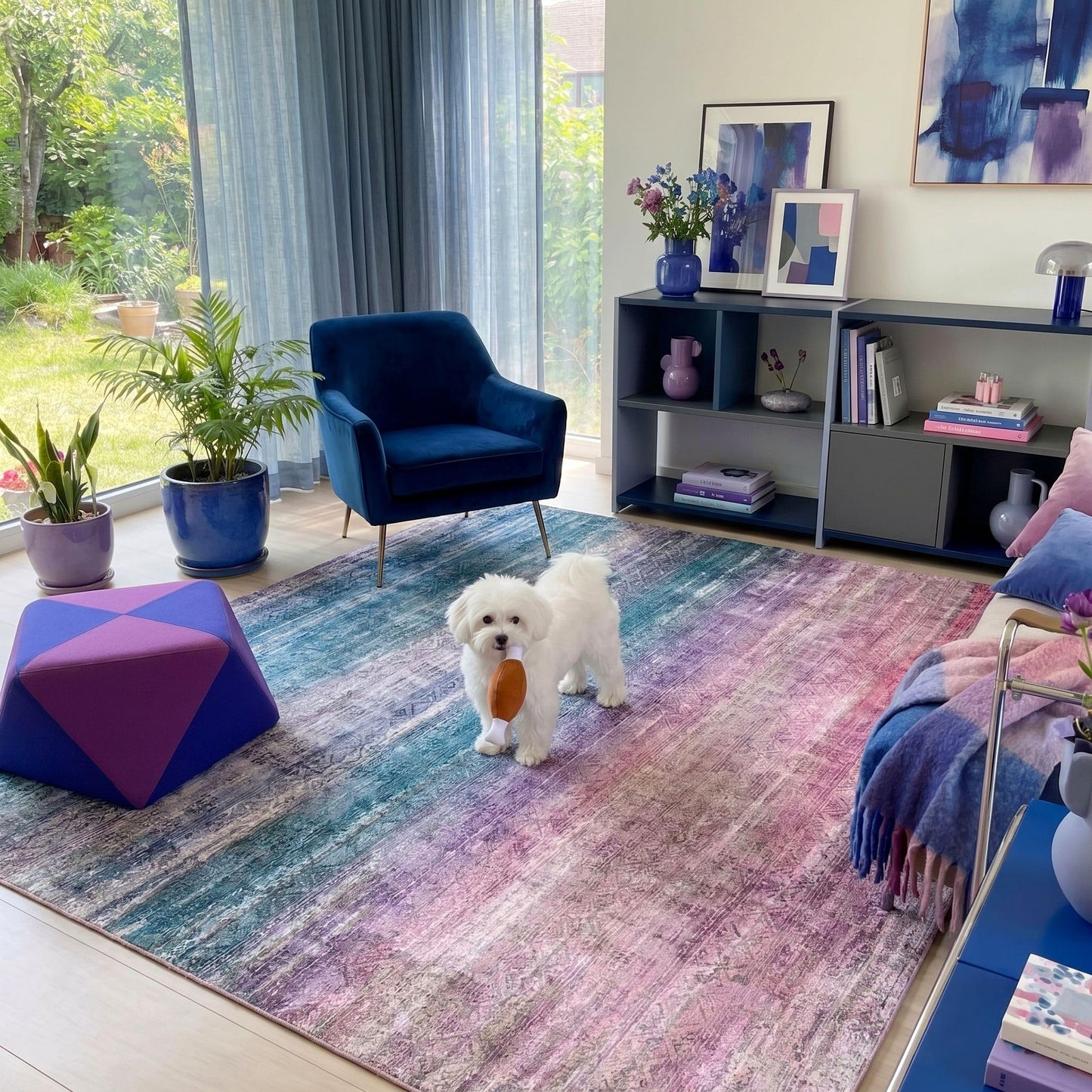 Kokia Abstract Area Rugs Boho Washable Distressed Retro Indoor 6x9 Rug Multicolor Low Pile Non-Slip Non-Shedding Red Carpet Bedroom Living Room Dining Room, Oslo Orchid
