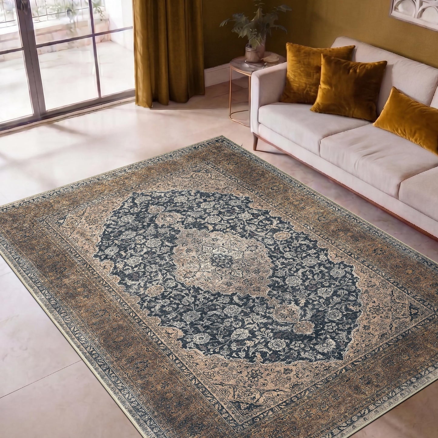 Keen Home Design 48"x72" Rug - Machine Washable Area Rug with Non-Slip Backing, Ideal for Living Room, Dining Room, Bedroom - Vintage, Easy Clean, Durable, Low Pile Rug - (4' x 6')