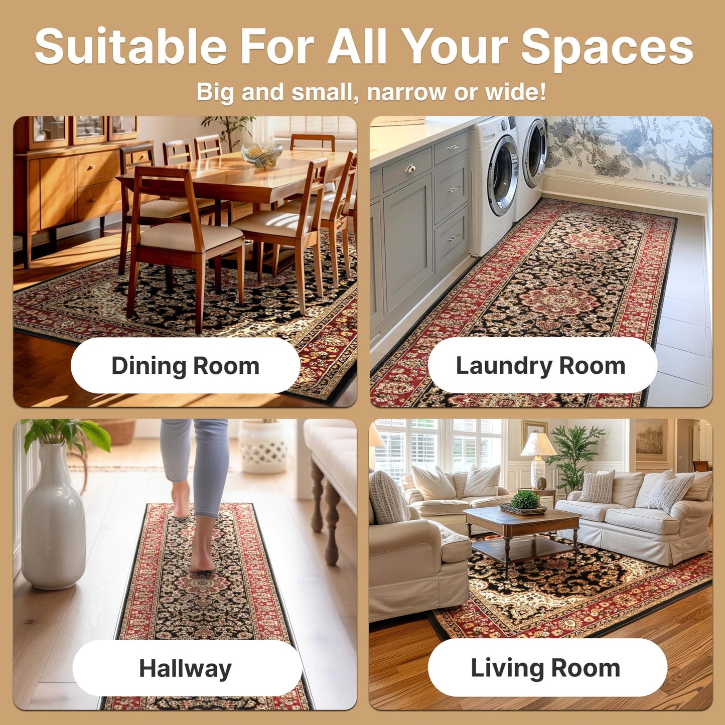 Well Woven Barclay Collection Medallion 5x7 Black Area Rug - for Living Room, Bedroom, and Dining Room