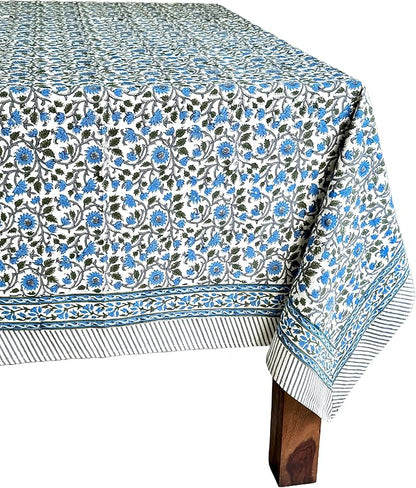 ATOSII Lake Como 100% Cotton Square Summer Tablecloth, Block Print Floral Linen Table Cloth for Kitchen Dining Table I Parties Weddings Outdoors I 60 X 60 Inches I 4 Seater I