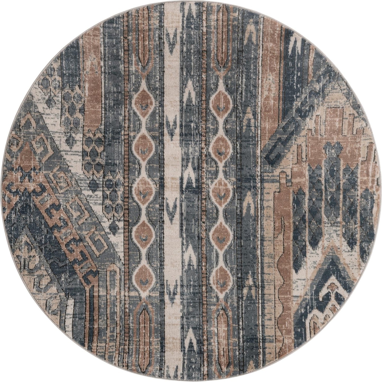 Rugs.com - Oregon Collection Rug – 5 Ft Round Navy Blue Easy-Clean Rug – Rustic Southwestern Style for Bedrooms, Living Rooms, and Entryways