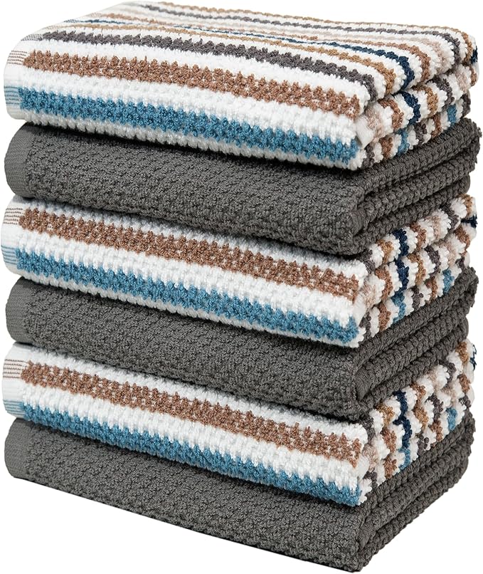 Premium Kitchen Towels | Large Cotton Kitchen Hand Towels | Popcorn Striped