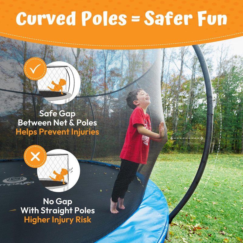 JUMPZYLLA Trampoline Outdoor 8FT 10FT 12FT 14FT 15FT 16FT with Enclosure and Ladder, ASTM Approved Recreational Trampoline for Kids and Adults, Anti-Rust Coated Frame (Blue, 15FT)