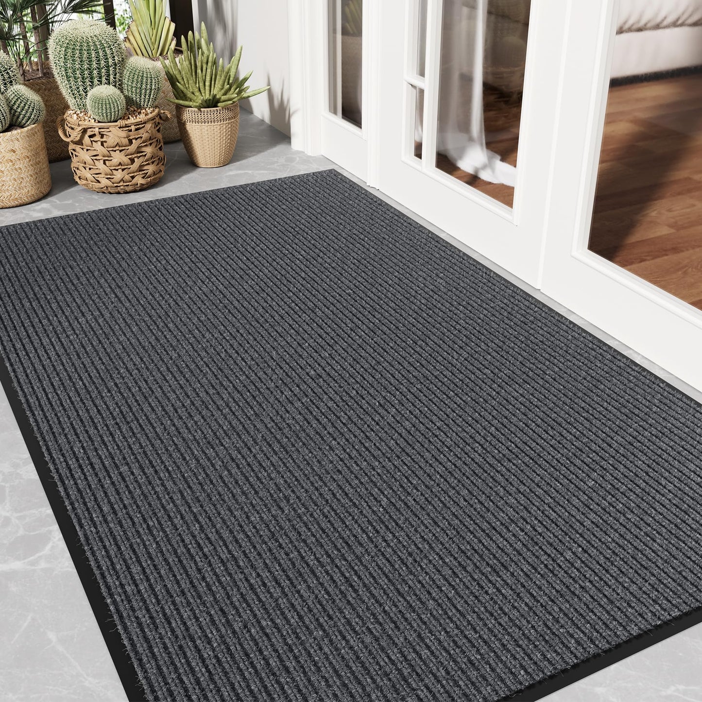 EZ2LIVE Front Door Mat, 3' x 5' Heavy Duty Door Mat Outside Entrance, Non-Slip Welcome Mat, Absorbent & Dirt Resistant, Low Profile Large Door Mats, Commercial Rugs for Entryway Indoor Outdoor, Grey