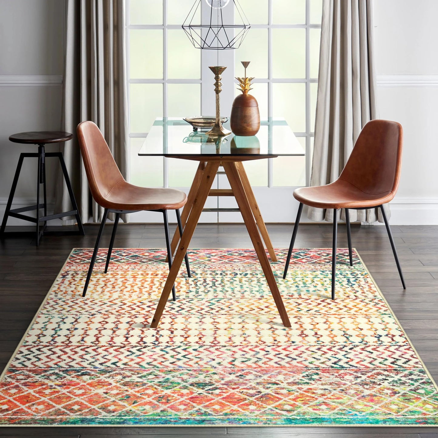Nailttos Moroccan Living Room Rugs, 5x7 Soft Bohemian Distressed Non-Slip Large Rug, Low Pile Washable Farmhouse Rug Indoor Floor Carpet for Bedroom Under Dining Table Home Office Decor