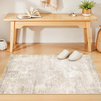 Washable 3x4 Hallway Runner Rug: Abstract Soft Entryway Doormat Water-Resistan Bathroom Kitchen Carpet with Non-Slip Backing Modern Living Room Bedroom Dining Room Decorative Carpet（3x4,Warm/Beige）