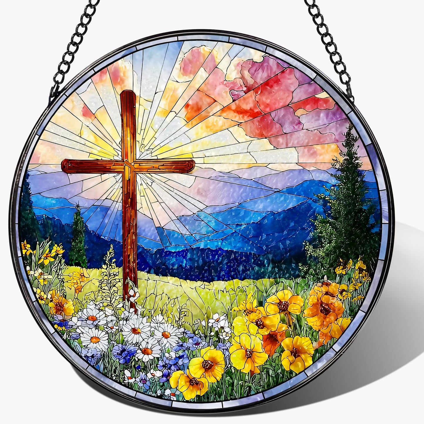 8 Inch Christian Cross Sun Catcher, Stained Glass Window Hanging, Religious Suncatcher for Windows, Sun Catchers Indoor Window, Christian Gifts, Religious Cross Gifts, Faith Home Decor