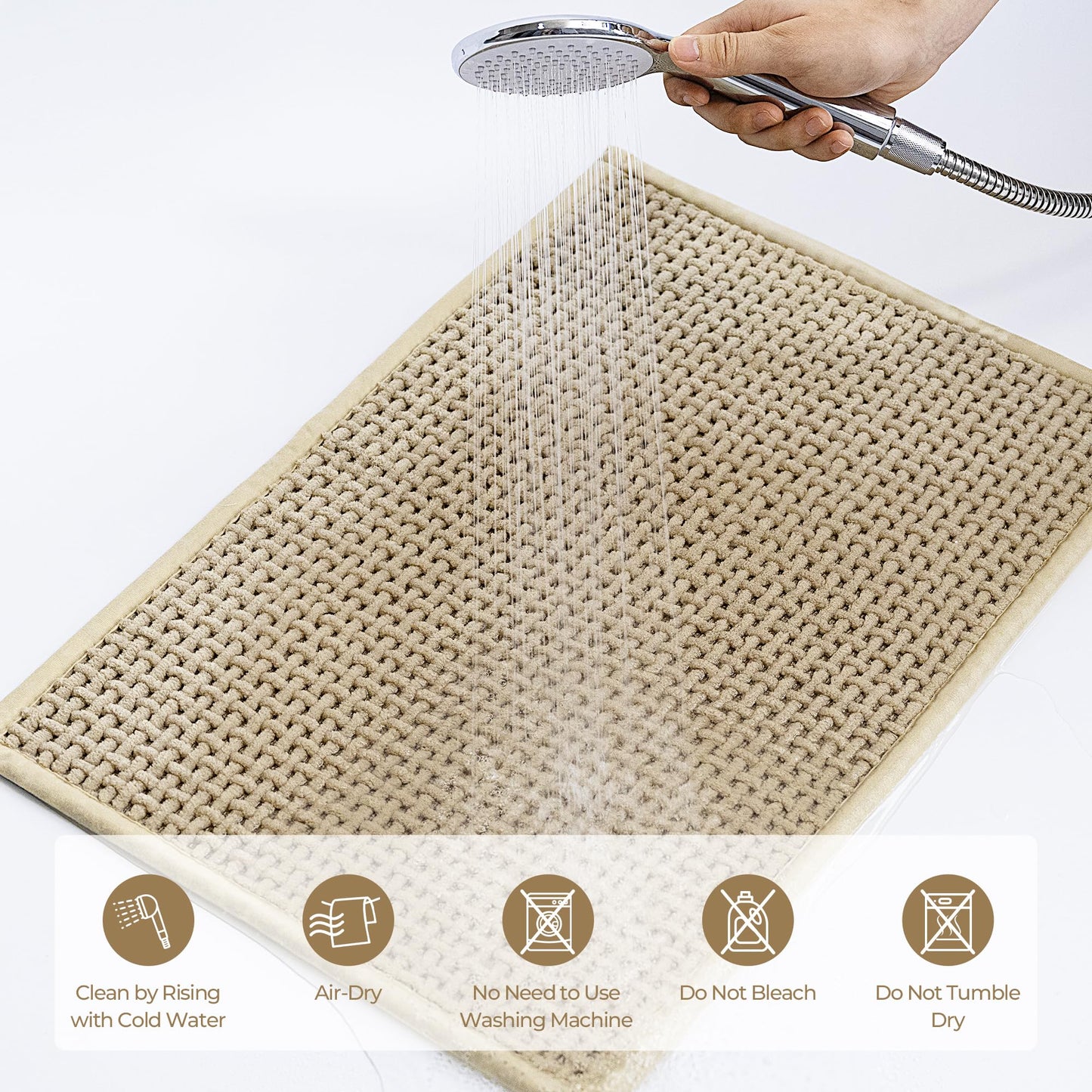 GRANNY SAYS Beige Bathroom Rugs, Absorbent Bath Mats for Bathroom, 24" x 16", Soft Chenille Bathroom Mat, Small Bath Rugs Non Slip Washable, Quick Dry, Thin, Rug for Tub and Shower