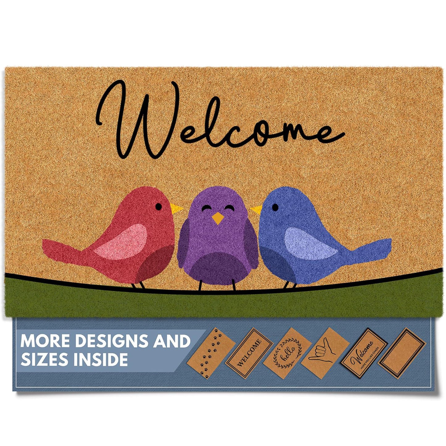 Barnyard Designs Natural Coco Coir Spring Birds Doormat - Large Cute Non-Slip Heavy Duty Backing Door Mat for Outside Entrance or Porch Entry, Brown (17x30, Spring Birds)