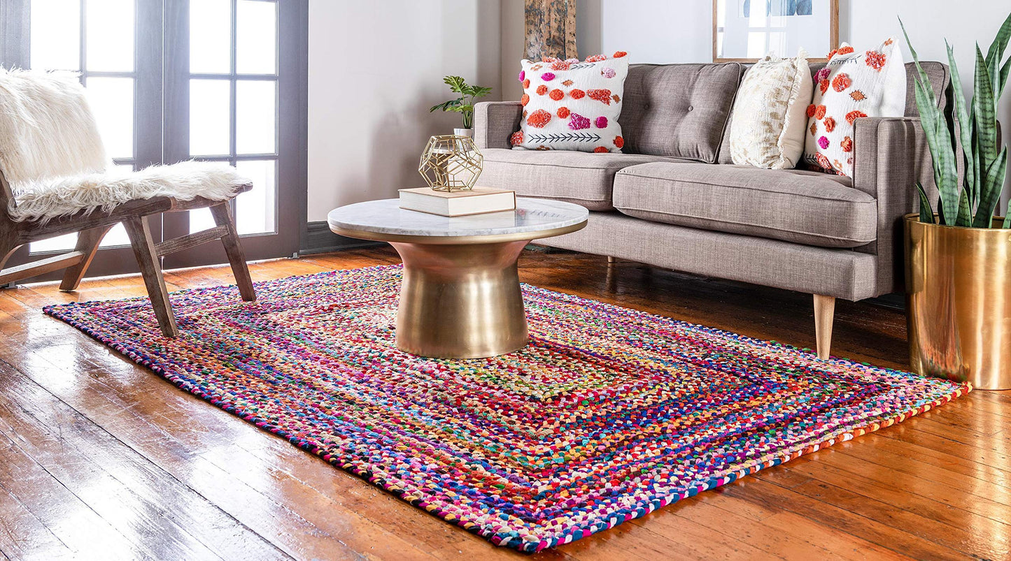 Unique Loom Braided Chindi Collection Area Rug - Layer (9' x 12' 2" Rectangle, Multi/ Blue)