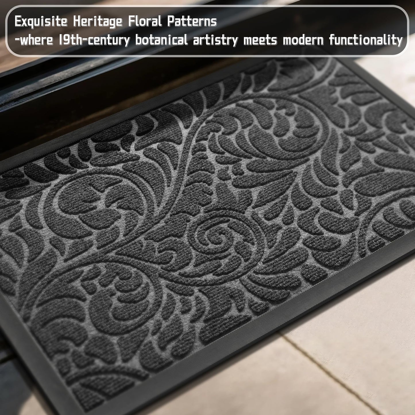 Yimobra Front Door Mat Outside Entrance, Waterproof Sturdy Retro Outdoor Mat, Heavy Duty Non-Slip Doormat for Garage Patio Entryway Indoor, Easy Clean, 29.5x17, Grey