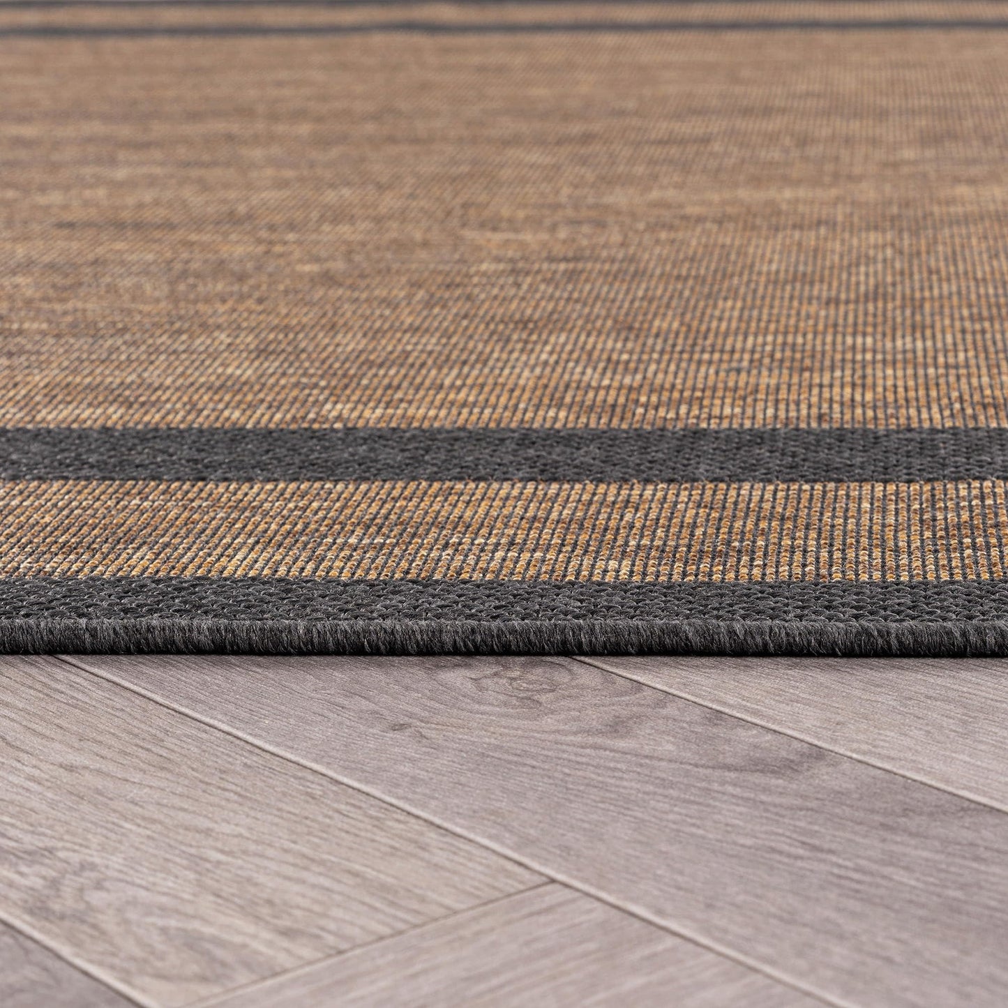 Rugshop Border Plain Indoor Outdoor Flat Woven Area Rug,Natural Jute-Style,Easy-Care Patio Rug for Backyard Porch Deck Balcony, 6'6" x 9' Dark Gray/Natural