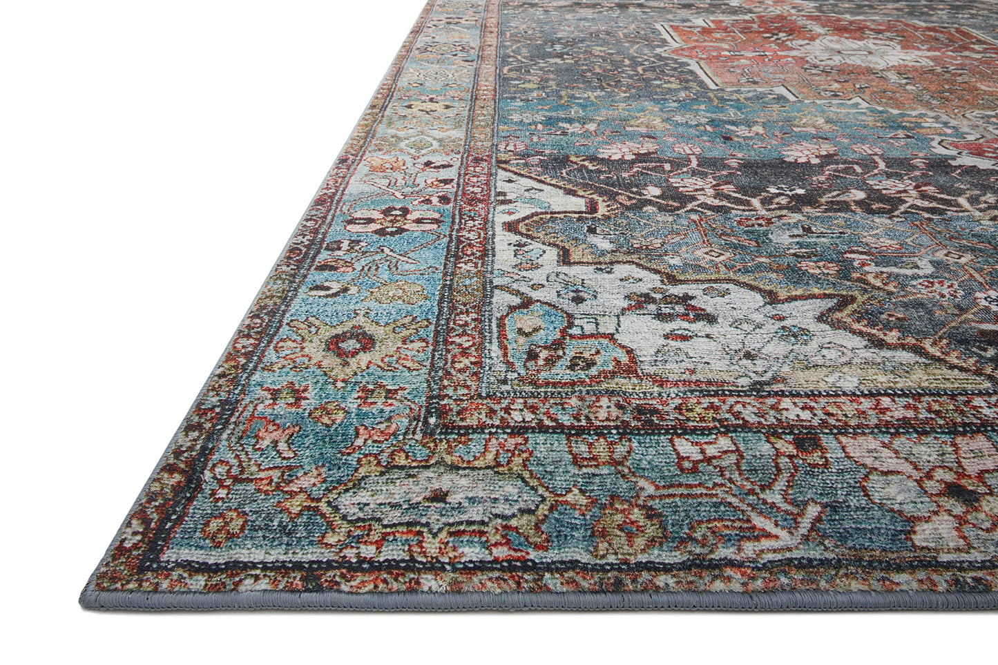 Loloi Margot Collection MAT-05 Ocean/Brick 2'-6" x 7'-6" Runner Rug feat. CloudPile, No-Shed Easy Clean Large Patterned Area Rug for Living Room, Bedroom, Dining Area