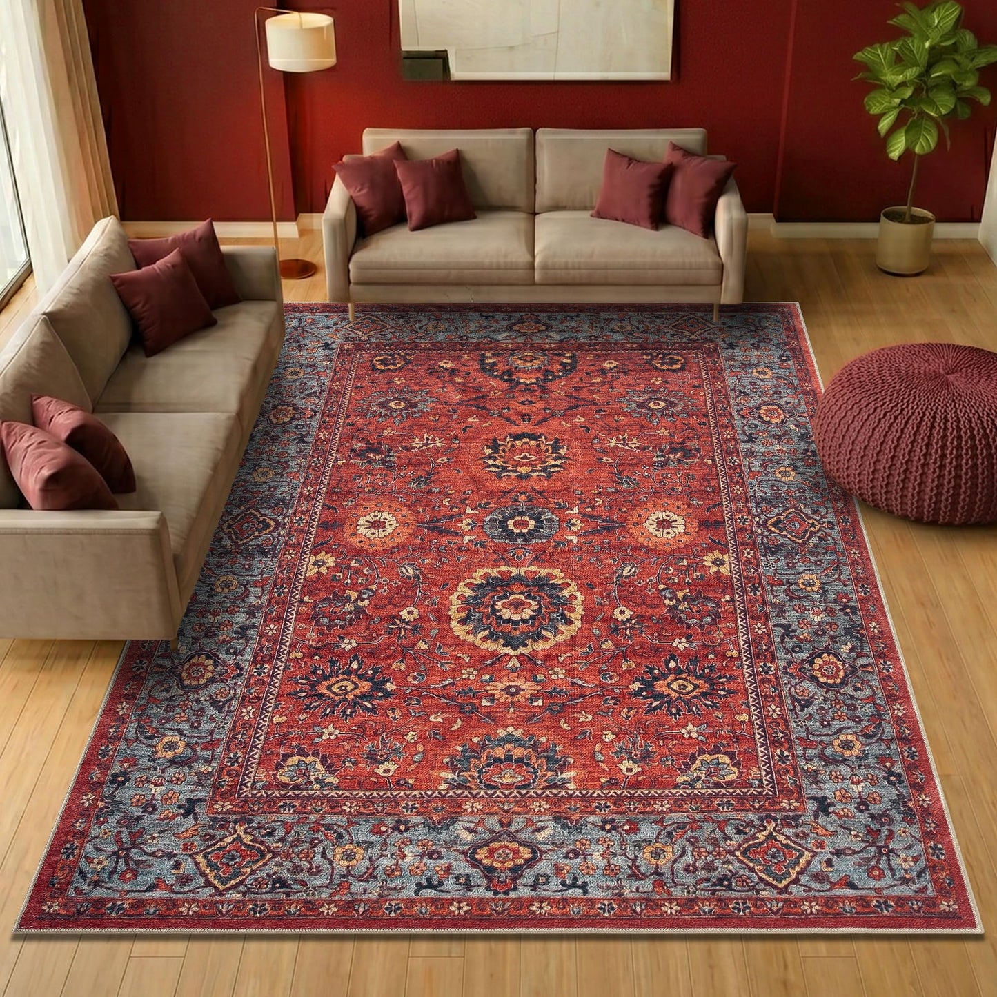 Keen Home Design 6x9 Rug - Machine Washable Area Rug with Non-Slip Backing, Ideal for Living Room, Dining Room, Bedroom - Vintage, Easy Clean, Durable, Low Pile Rug - (6' x 9')