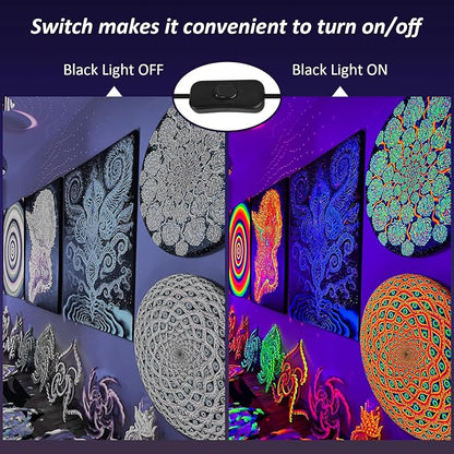 30W Black Lights, 2 Pack LED Blacklight Flood Light with Plug, IP66 Waterproof Black Lights for Glow Party, Glow in The Dark, Stage Lighting, Body Paint, Fluorescent Poster, Neon Glow