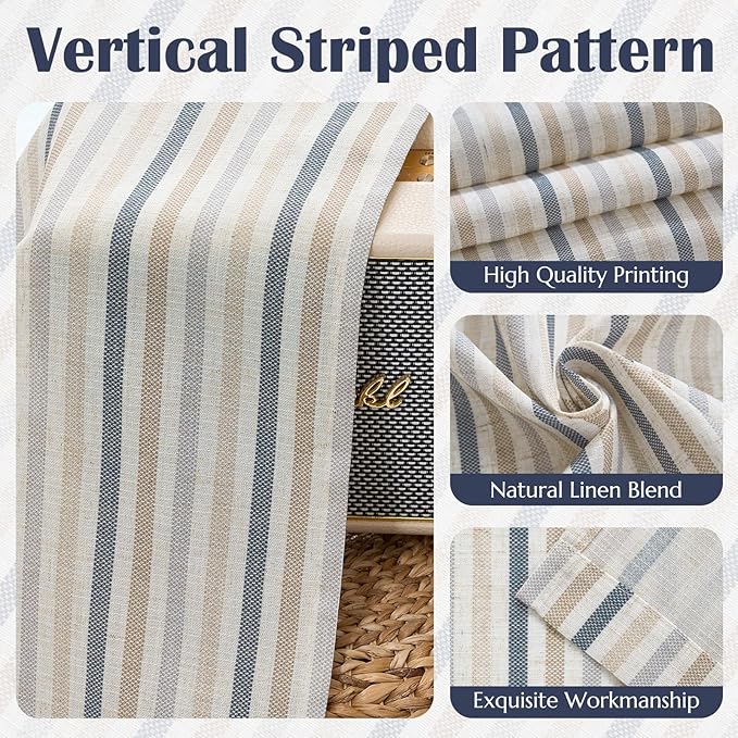 jinchan Colorful Striped Linen Kitchen Curtains 36 Inch Christmas Tier Curtains Farmhouse Modern Cafe Small Window Treatments Light Filtering Rod Pocket for Living Room Bathroom 2 Panels Multi Blue
