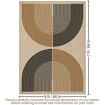 JROSING Washable Rainbow Easy Jute Rug 5x7, Neutral Geometric Modern Outdoor Indoor Patio Farmhouse Large Rugs, Woven Non Slip Thin Carpet for Living Dining Play Room Bedroom Classroom Kids Nursery