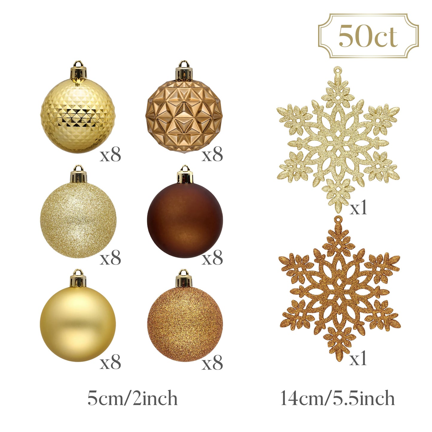 Valery Madelyn Christmas Tree Decorations Ornament Set, 50ct 2 Inches Bronze Copper Gold Shatterproof Christmas Ball Ornaments Hanging Xmas Holiday Party Decor