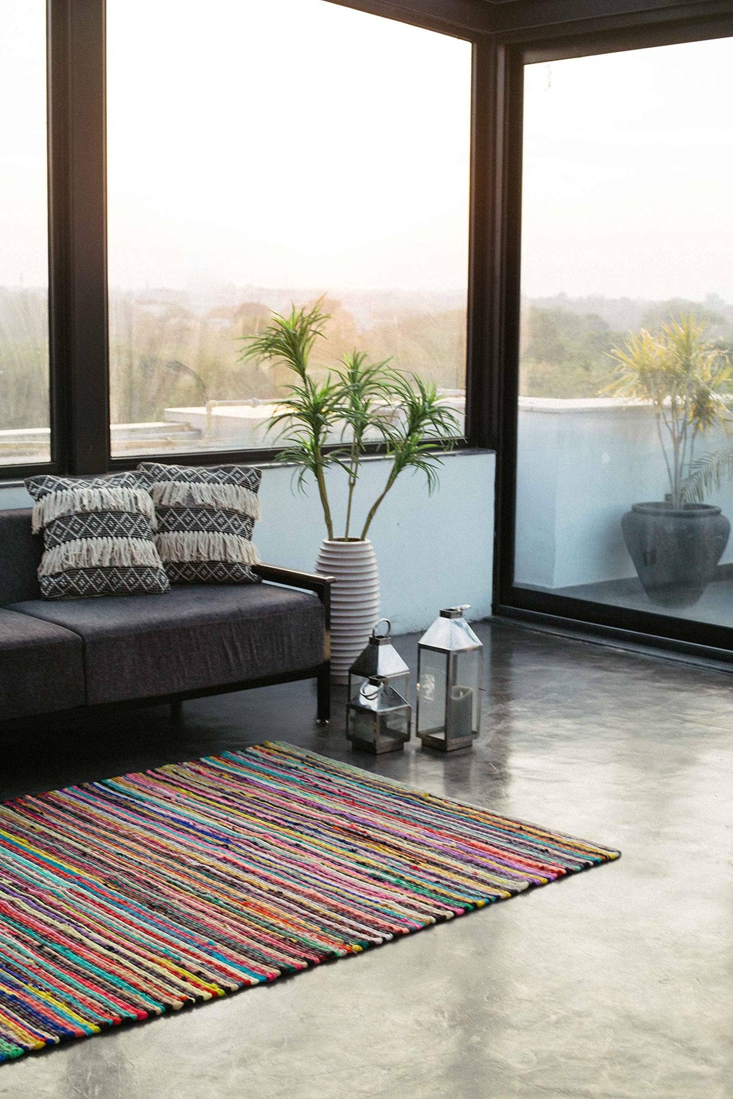 Chardin home - Eco Friendly 100% Recycled Cotton Colorful Chindi Area Rug – 8’x10’, Multi.