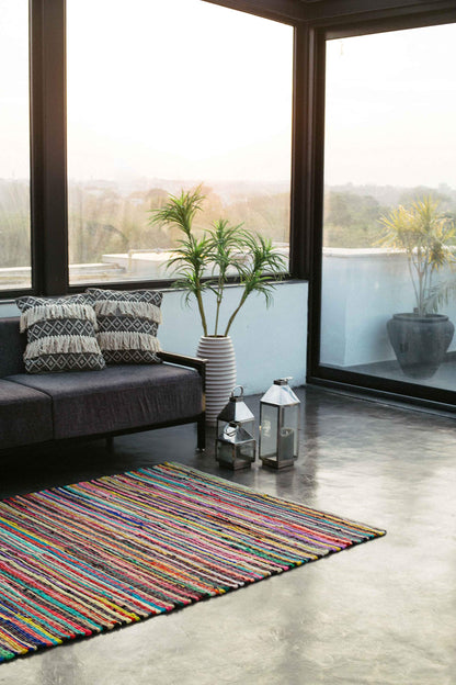 Chardin home - Eco Friendly 100% Recycled Cotton Colorful Chindi Area Rug – 8’x10’, Multi.