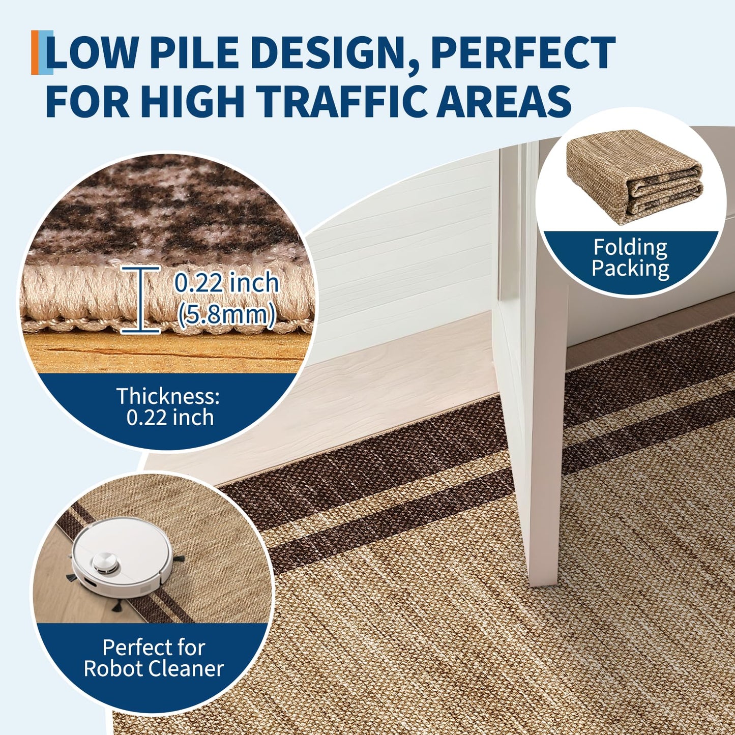 Garvee 8x10 Area Rug Neutral Border Rugs for Living Room Brown Rug Washable Rugs for Bedroom Non Slip Non Shedding Floor Cover Stain Resistant Low Pile Throw Carpet for Dining Room Nursery，Brown