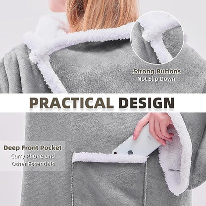 IFNOW Sherpa Wearable Blanket with Sleeves for Women Men Adults, Cozy Wearable Blanket with Arm and Pocket, Warm Full Body TV Wrap Throw Blanket, Soft Robe Blanket as Gifts for Mom Wife, Grey