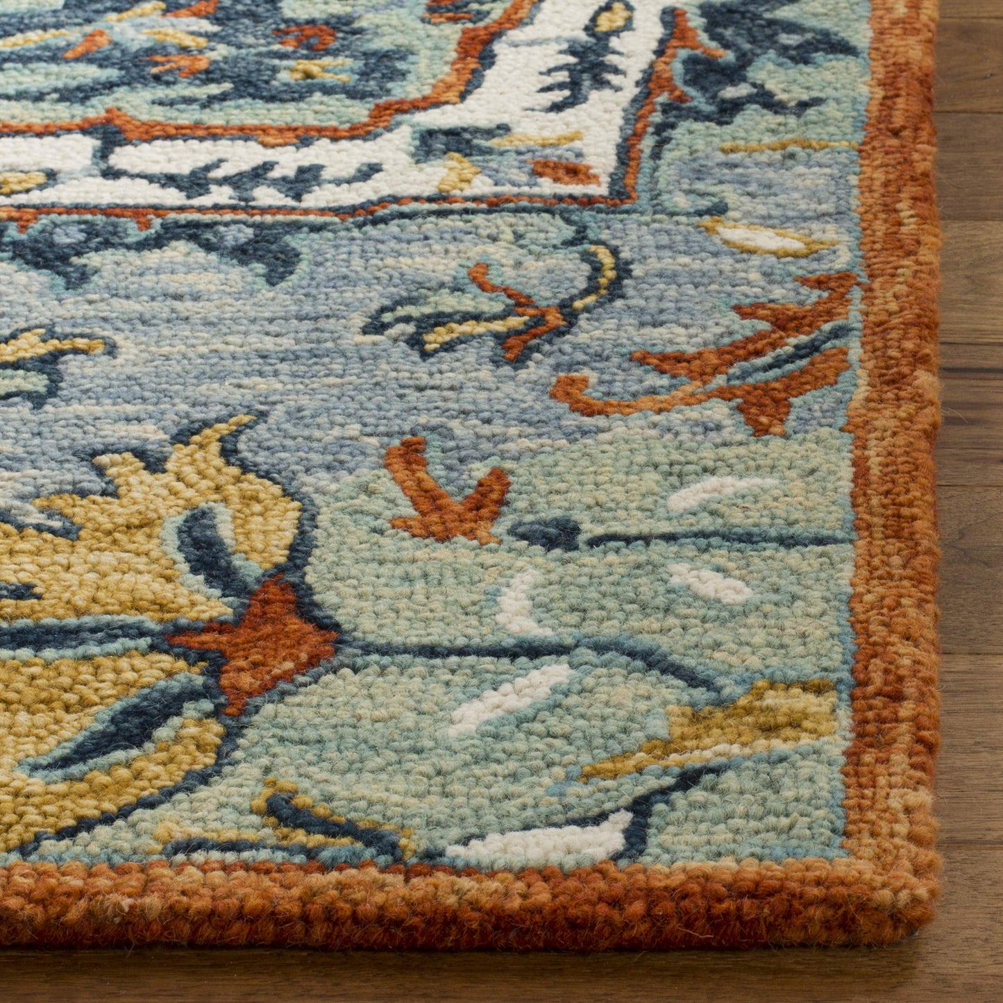 SAFAVIEH Aspen Collection Area Rug - 3' Square, Blue & Rust, Handmade Boho Wool, Ideal for High Traffic Areas in Living Room, Bedroom (APN312A)