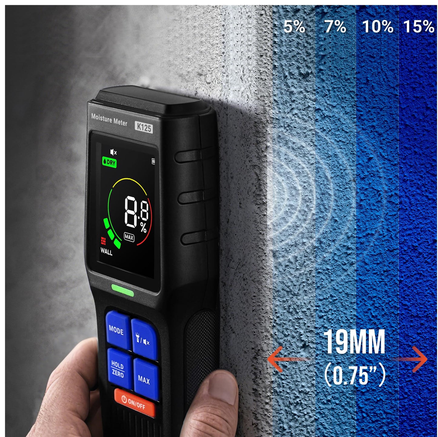 KENMIC Pinless Moisture Meter for Non-Destructive Moisture Detection in Drywall, Wood, and Masonry, Detects up to 3/4-Inch Below Surface