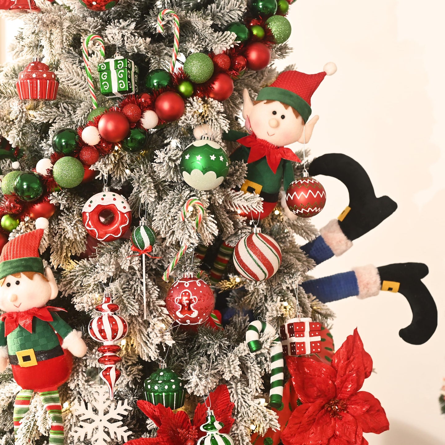 Valery Madelyn Christmas Ball Ornaments Set, 80ct Candy Cane Red Green White Shatterproof Christmas Tree Decorations, Variety Decorative Hanging Ornaments Bulk for Xmas Holiday Party Decor