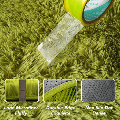 Area Rugs 6x9 Living Room: Green Fluffy Shag Carpet for Living Room-Fuzzy Furry Plush Soft Kids Girls Shaggy Bedside Indoor Floor Rug for Teen Dorm Home Decor Aesthetic (Lawn Green,6x9 Feet)