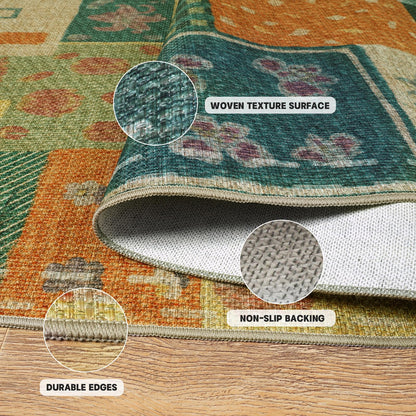 Quntue Washable Easy Jute Layering Rug for Front Porch 4x6 Farmhouse Patchwork Outdoor Patio Rug Non Slip Boho Floral Indoor Outdoor Carpet for Living Room, Bedroom, Balcony, Dining, Office