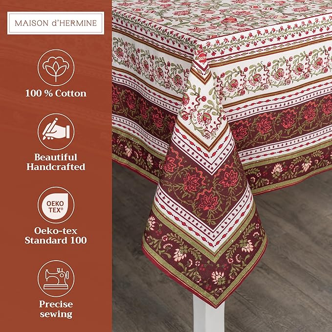 Maison d' Hermine Table Cloth Rectangle Table 100% Cotton 60 x 120 Inches Fall Tablecloth Reusable Everyday Use for Thanksgiving Christmas Decorations Dining Farmhouse Party (Reveillon Au Jardin)
