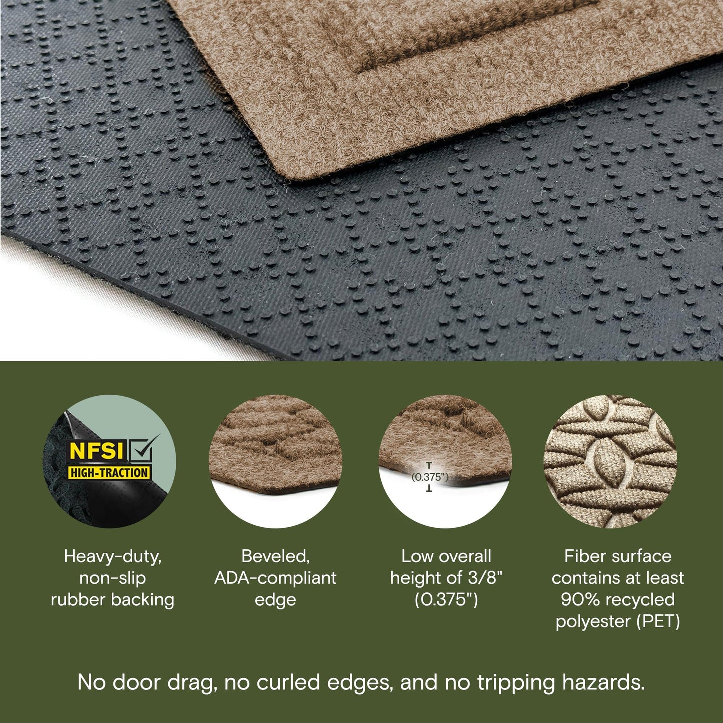 WaterHog Ellipse Front Door Mat Indoor Outdoor Entrance, Absorbent All-Weather Doormat with Non-Slip Rubber Backing, Dirt & Moisture Trapper, Low Profile, Easy Clean, Made in USA, 23"x35.5" Camel