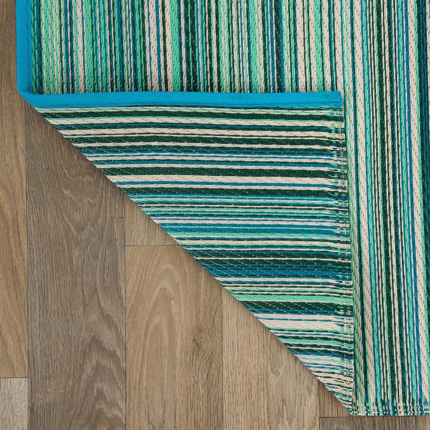 Rugshop Contemporary Stripe Reversible Crease-Free Waterproof Premium Recycled Plastic Outdoor Rugs for Patio,Backyard,RV,Deck,Picnic,Trailer,Beach,Camping Blue 5' x 7'