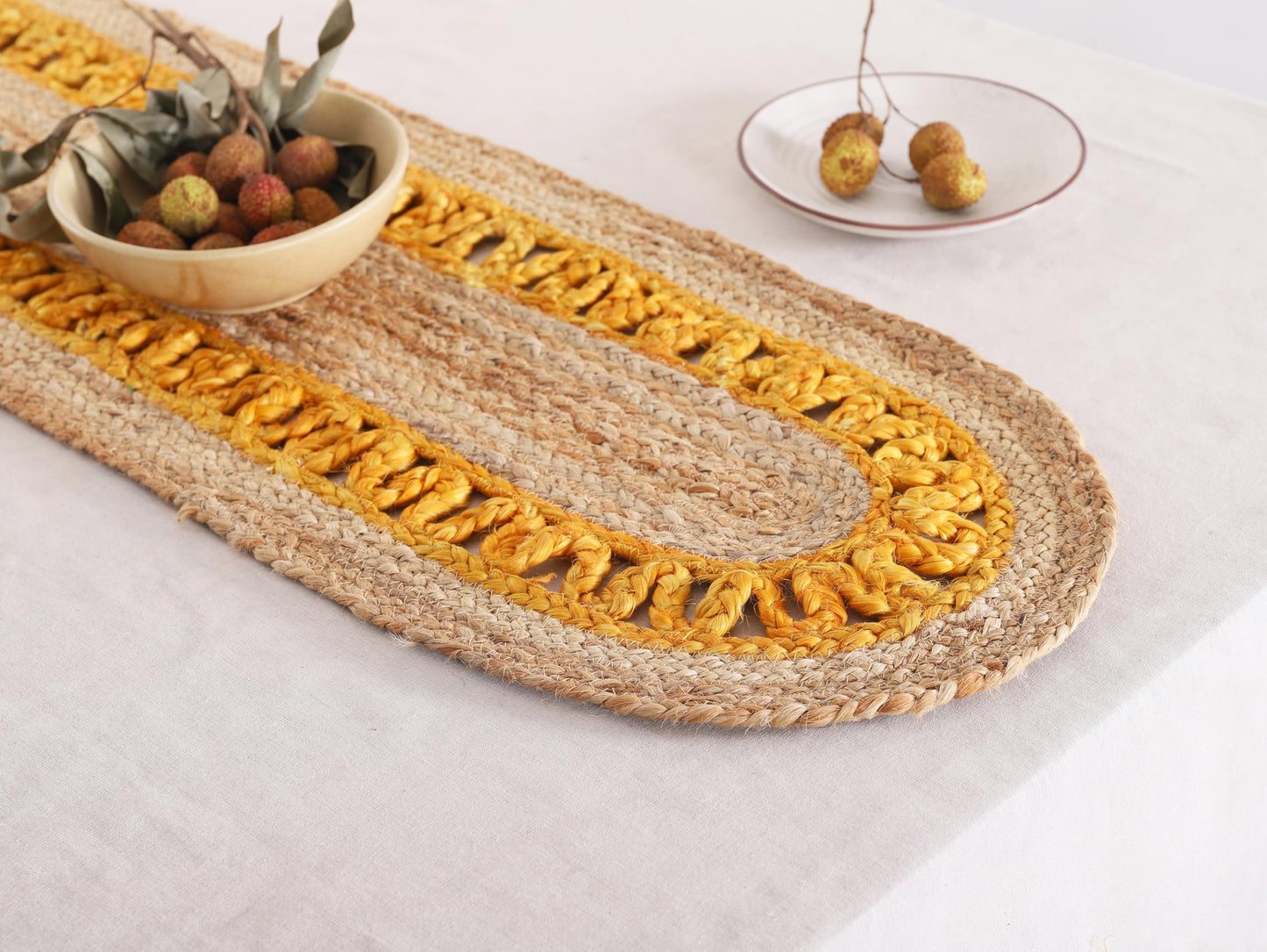 Madhu International Natural Jute Oval Table Runner 13x36 Inch – Handwoven Boho Burlap Rug for Dining Table, Rustic Farmhouse Kitchen Decor, Eco-Friendly Coffee Table Accent & Wedding Decor