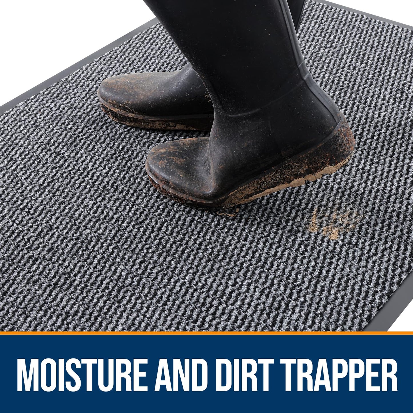 Smiry Front Door Mat Outside Entrance, Low Profile Sturdy Rubber Doormat, Heavy Duty Dirt Trapper, Non-Slip PVC Backing, Easy Clean Floor Mat for Indoor Outdoor Entry, 35x23 Inch, Black