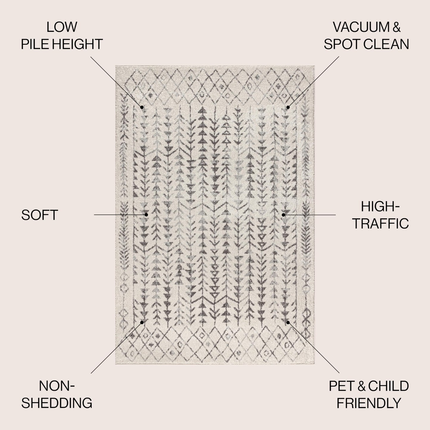 JONATHAN Y Ziri Moroccan Geometric Cream/Gray Indoor Area Rug, 8x10, Bohemian, Scandinavian, Easy-Cleaning for Living Room, Bedroom, Kitchen, Pet Friendly, Non-Shedding (MOH210A-8)