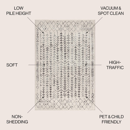 JONATHAN Y Ziri Moroccan Geometric Cream/Gray Indoor Area Rug, 8x10, Bohemian, Scandinavian, Easy-Cleaning for Living Room, Bedroom, Kitchen, Pet Friendly, Non-Shedding (MOH210A-8)