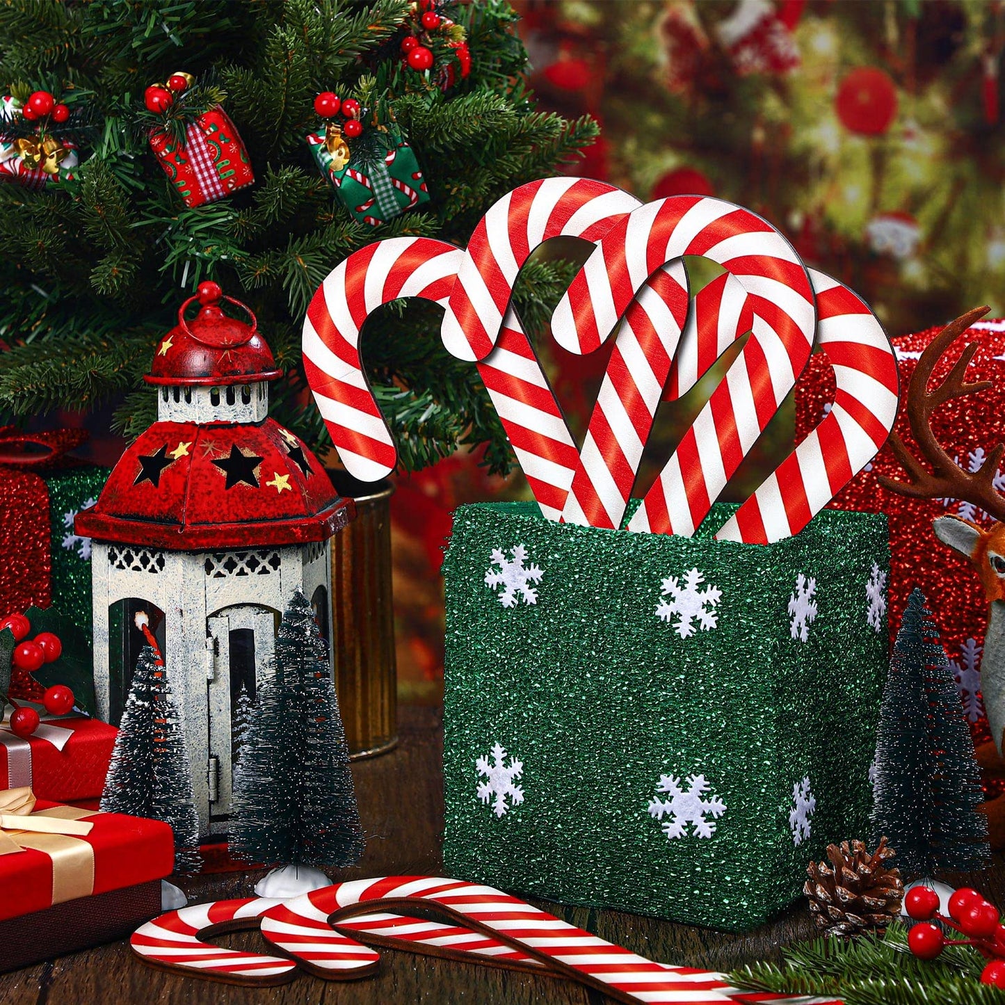 Large Size 8 Pcs 11.8 Inch Christmas Large Candy Canes for Tree Decorations Red and White Giant Candy Cane Props Bulk Xmas Hanging Ornaments Rustic Wood Flat for Party Supplies DIY Crafts Photoshoot
