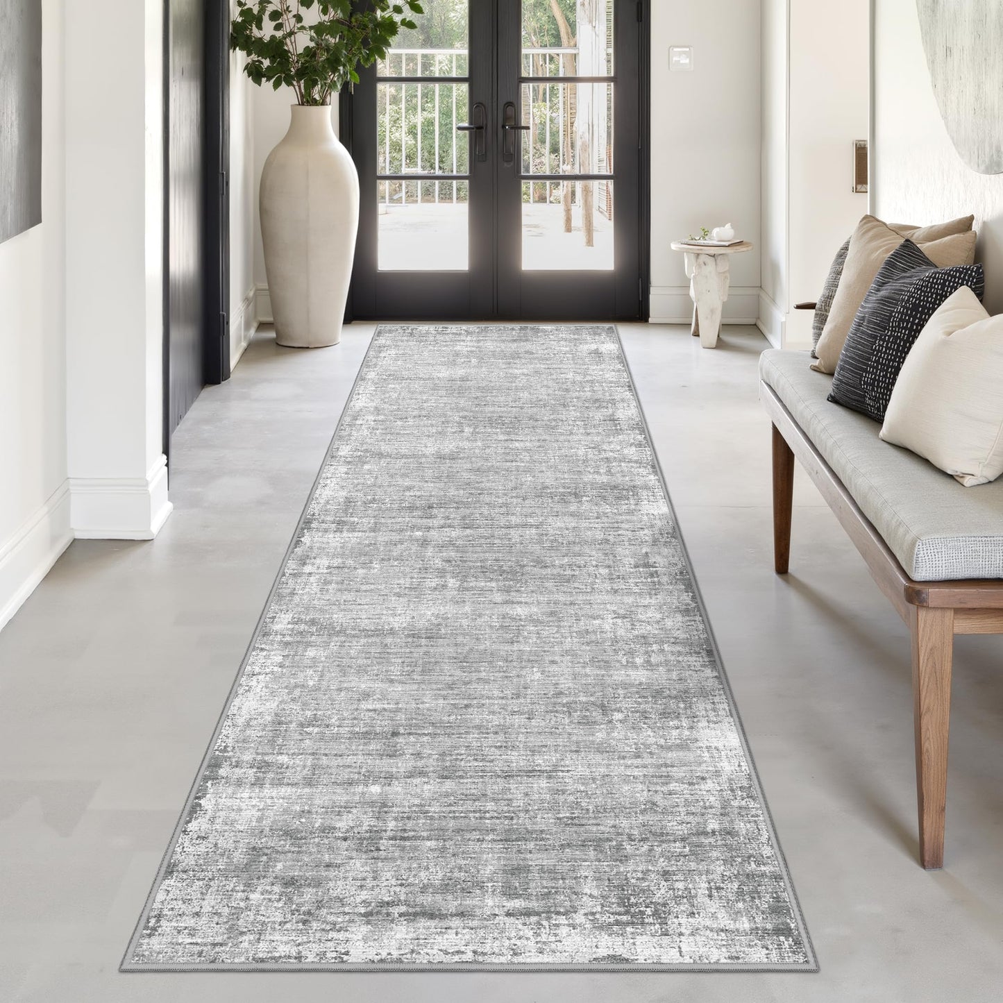 zesthome Washable Runner Rug 2x6, Runners for Hallways, Non Slip Kitchen Runner Rugs, Soft Abstract Entryway Runners, Ultra-Thin Stain Resistant Rug for Bedside, Laundry, Corridor (Grey, 2'x6')