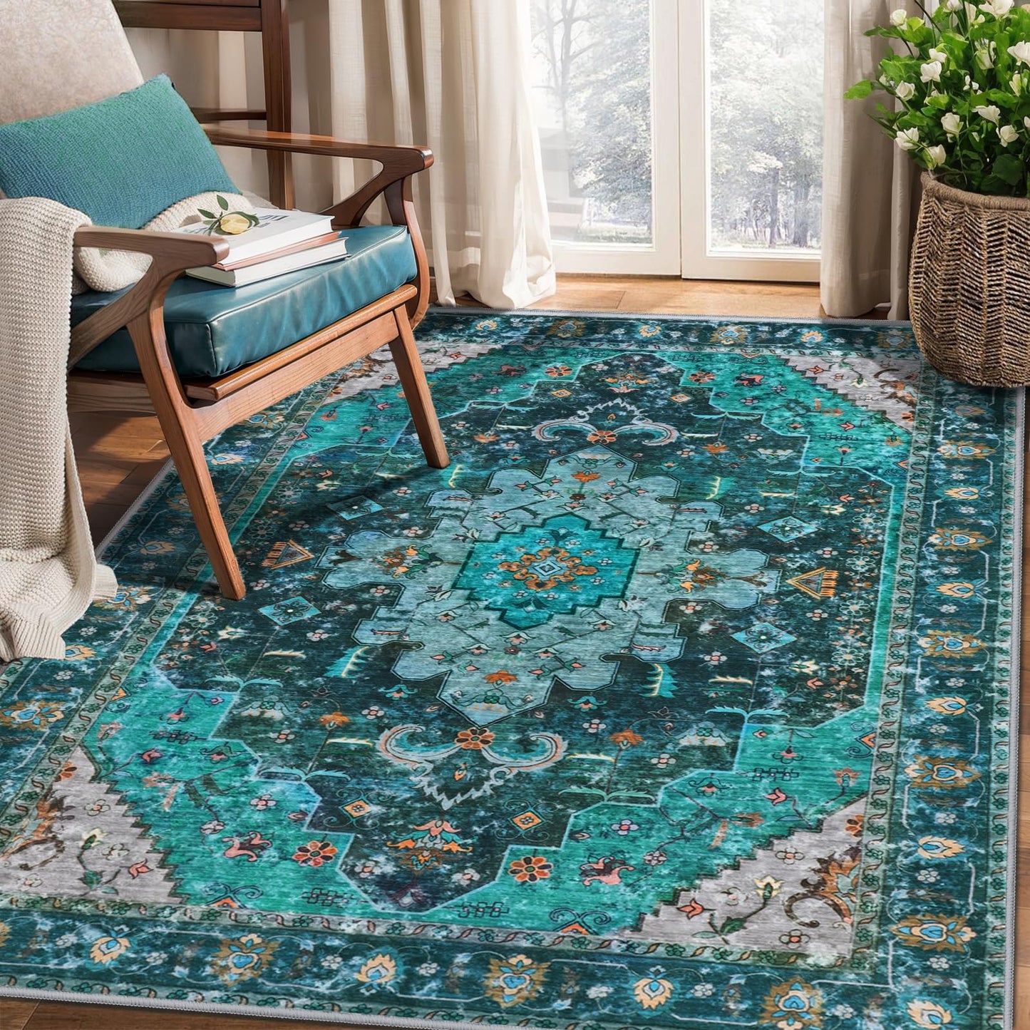Ciicool 3x5 Entryway Rug Indoor,Washable Non-Slip Low Pile Ultra Soft Area Rugs for Large Kitchen Bedroom Bedside Living Room Distressed Boho Carpet Home Decor