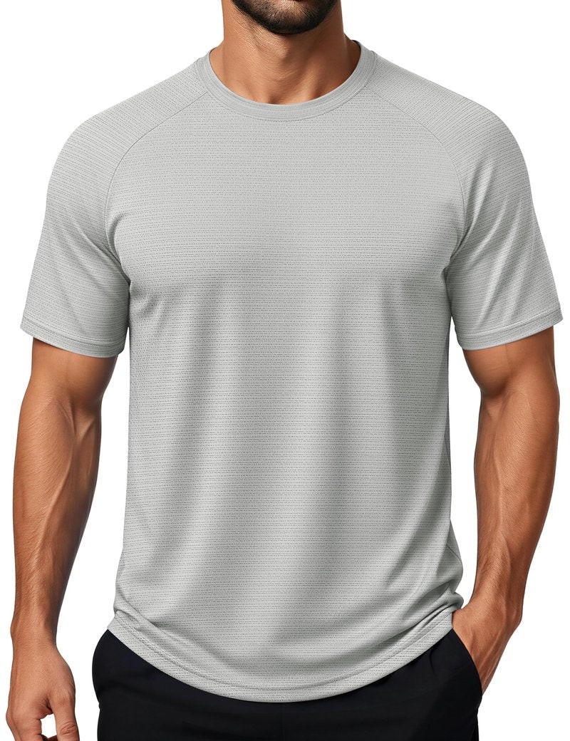 MAGCOMSEN Shirts for Men Athletic Dry Fit Running Short Sleeve Shirt Workout Gym Tshirt Cooling Breathable Top LightGrey L